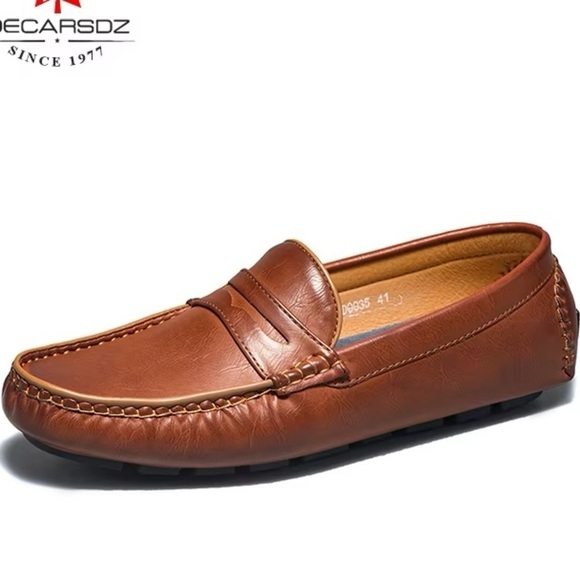 Men's Brown Loafers Slip-On Round Toe Casual Lightweight Anti-Slip - Picture 3 of 9